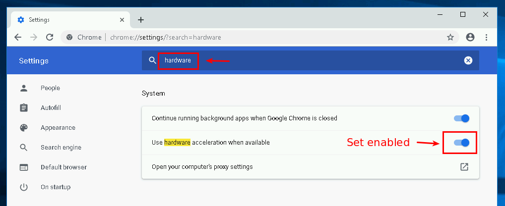disabling hardware acceleration in chrome